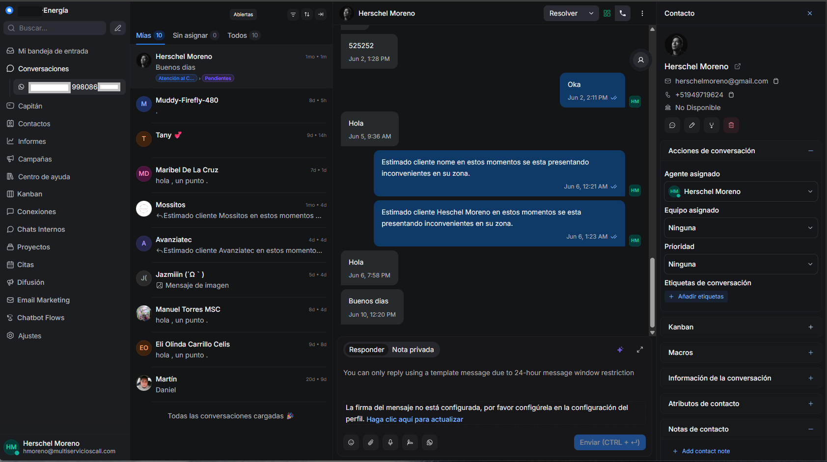 Bandeja de chat en vivo compartida y asignación de agentes en Chatwoot